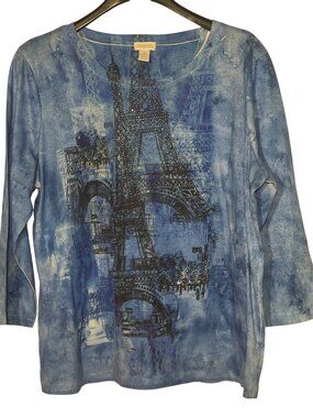 Chico's Eiffel Tower Paris Graphic Rhinestone Top Studded Jewels Sz XL (3)